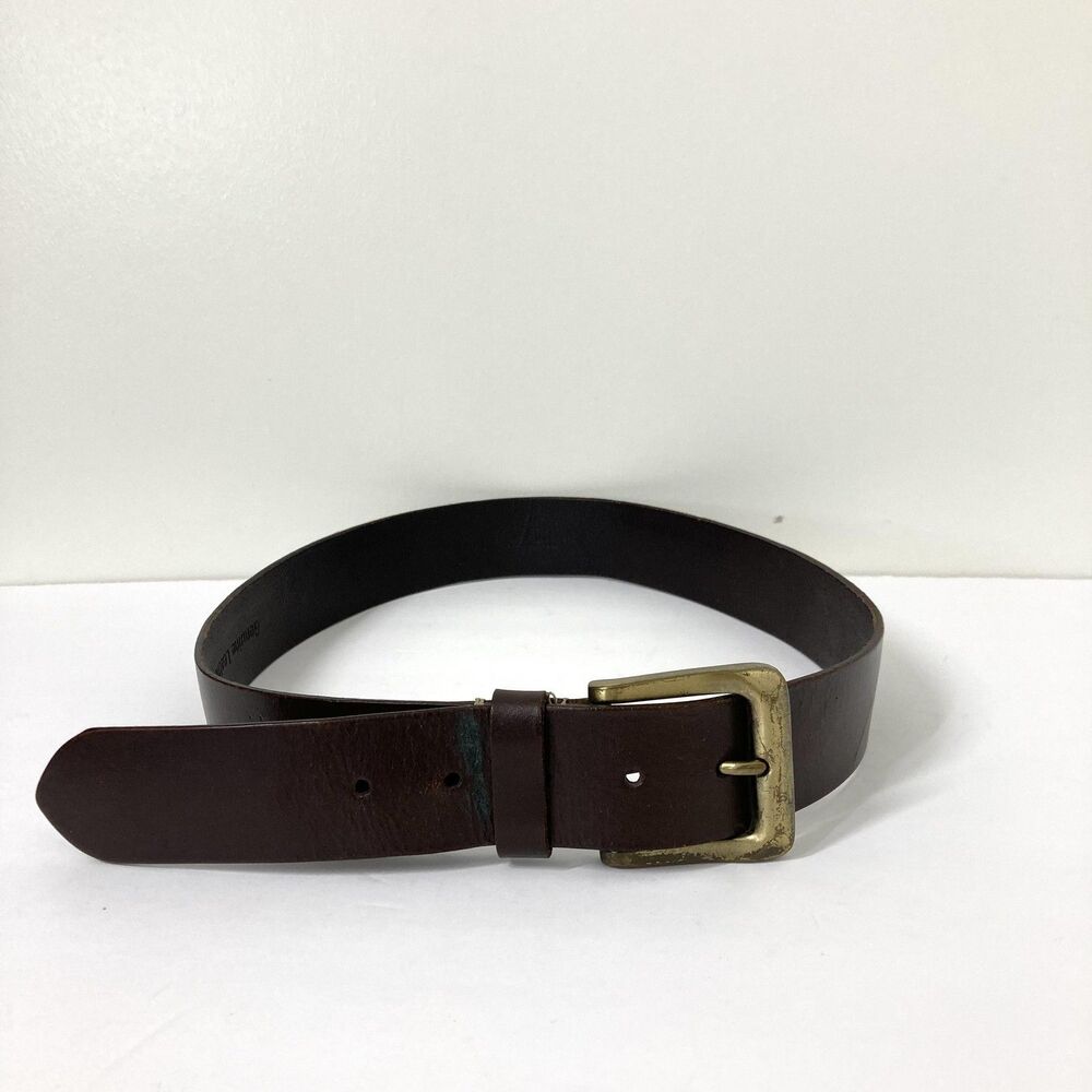 Timberland Leather Belt Mens 32 Brown Antique Brass Buckle Tree Logo Casual - Picture 1 of 14